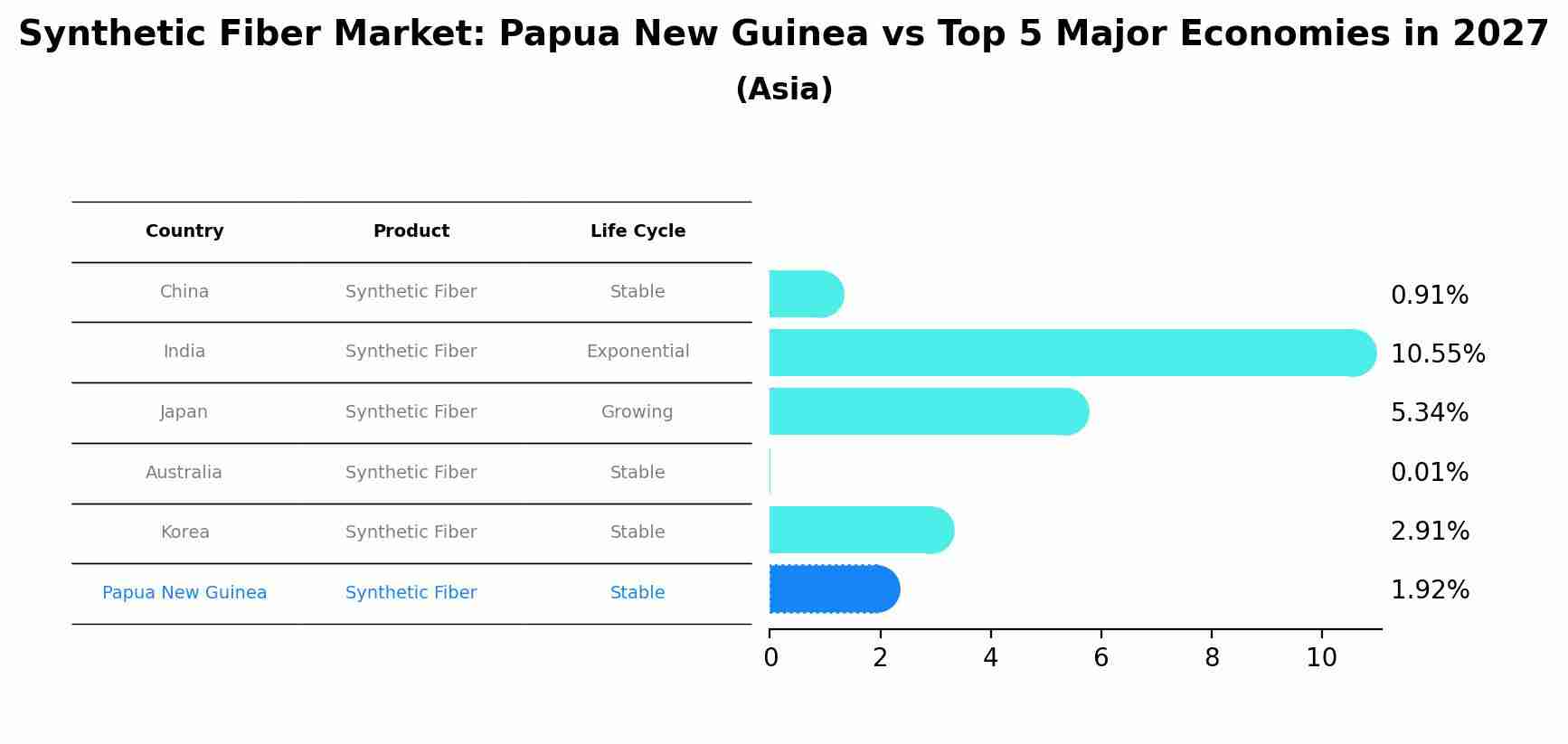 Synthetic Fiber Market: Papua New Guinea vs Top 5 Major Economies in 2027 (Asia)